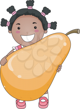 Royalty Free Clipart Image of a Girl With a Big Pear