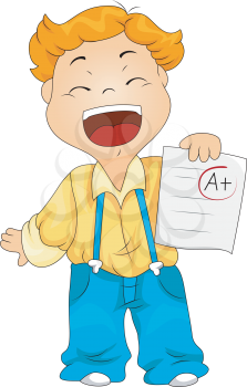 Royalty Free Clipart Image of a Child With an A+ Grade