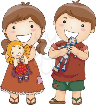 Royalty Free Clipart Image of Children With Toys
