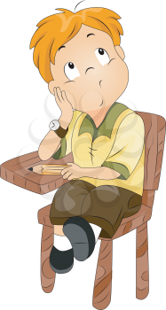 Royalty Free Clipart Image of a Child in a Desk Thinking