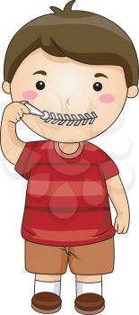 Royalty Free Clipart Image of a Boy Zipping His Mouth Shut