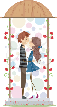 Royalty Free Clipart Image of a Couple in a Gazebo