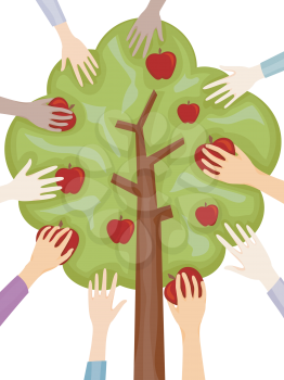 Royalty Free Clipart Image of Hands Picking Apples Off a Tree