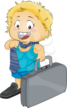 Royalty Free Clipart Image of a Kid in a Tie With a Suitcase