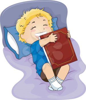 Royalty Free Clipart Image of a Child Hugging a Book