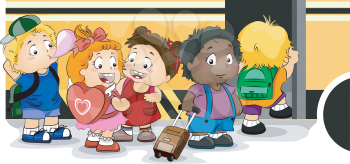 Royalty Free Clipart Image of Kids Getting on a School Bus