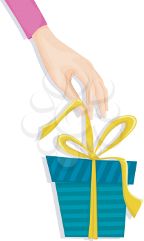 Royalty Free Clipart Image of a Hand Unwrapping a Gift