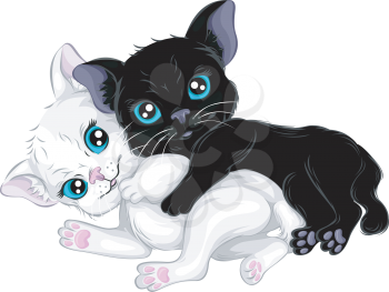 Royalty Free Clipart Image of Black and White Kittens