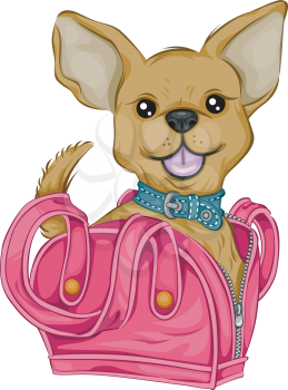 Royalty Free Clipart Image of a Little Dog in a Purse