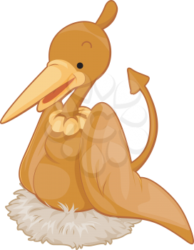 Royalty Free Clipart Image of a Pterodactyl on a Nest