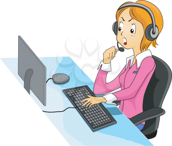 Royalty Free Clipart Image of an Angry Woman Wearing a Headset