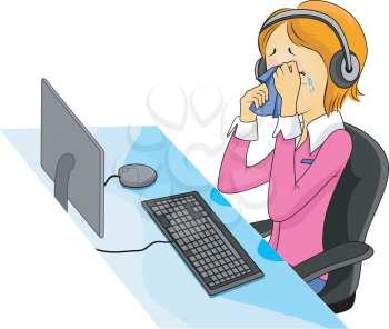Royalty Free Clipart Image of a Crying Call Centre Person