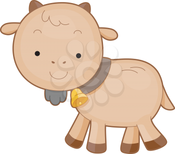 Royalty Free Clipart Image of a Goat With a Ball Around Its Neck