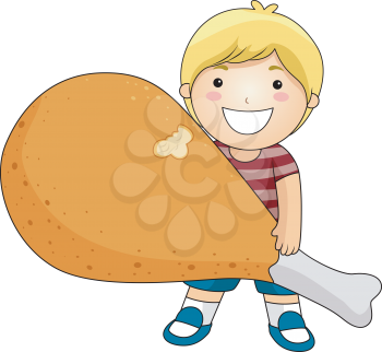 Royalty Free Clipart Image of a Boy With a Big Drumstick