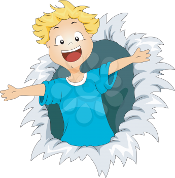 Royalty Free Clipart Image of a Child Bursting Through Paper