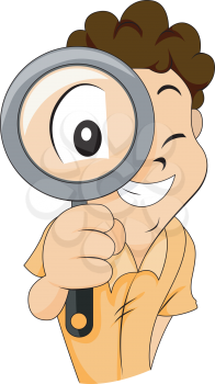 Royalty Free Clipart Image of a Boy With a Magnifying Glass