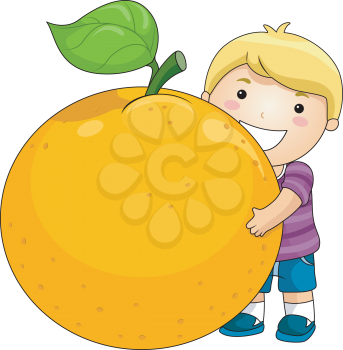 Royalty Free Clipart Image of a Boy With a Very Large Orange