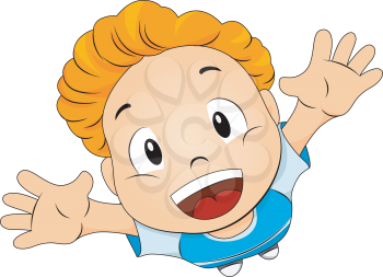 Royalty Free Clipart Image of a Child With Raised Hands Looking Up