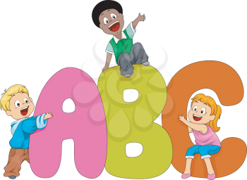 Royalty Free Clipart Image of Three Children on ABC