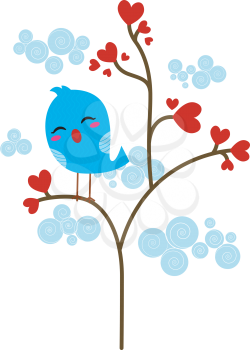 Royalty Free Clipart Image of a Bird in a Tree of Hearts