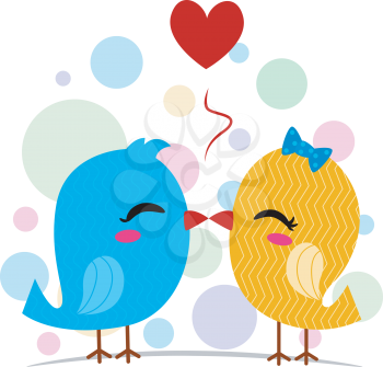 Royalty Free Clipart Image of a Pair of Kissing Birds With a Heart Over Their Heads