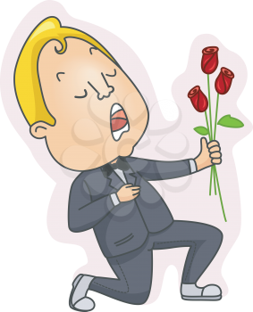 Royalty Free Clipart Image of a Man Giving Flowers