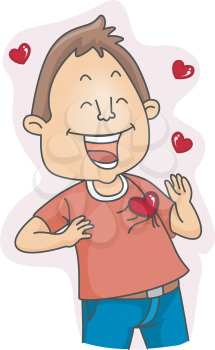 Royalty Free Clipart Image of a Man With His Heart on His Shirt and Others Around Him