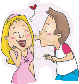 Royalty Free Clipart Image of a Boy Kissing a Girl