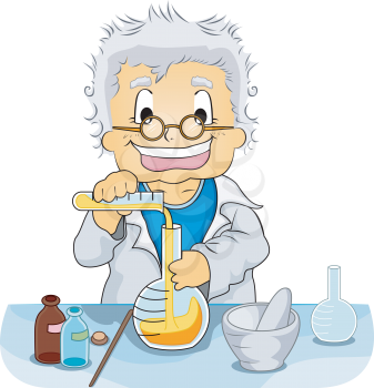 Royalty Free Clipart Image of a Scientist With Chemicals