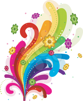 Royalty Free Clipart Image of a Rainbow and Flowers