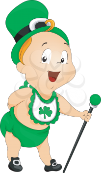 Royalty Free Clipart Image of a Baby Dressed For Saint Patrick's Day