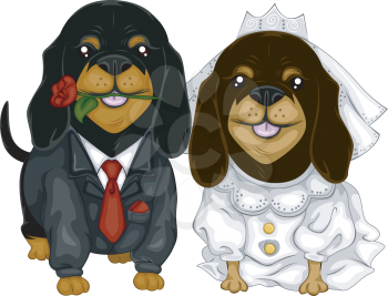 Royalty Free Clipart Image of Two Dogs Marrying