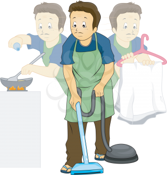 Royalty Free Clipart Image of a Man Doing Housework