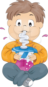 Royalty Free Clipart Image of a Boy Sipping a Drink With  Straw