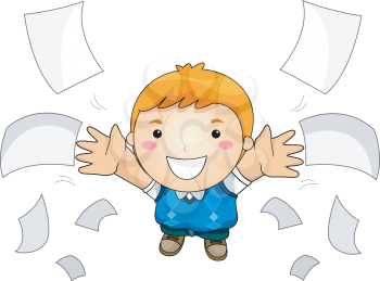 Royalty Free Clipart Image of a Child Throwing Papers