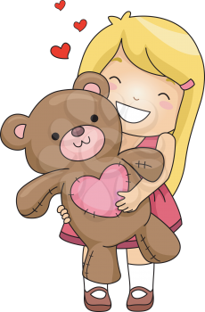 Royalty Free Clipart Image of a Girl Hugging a Bear