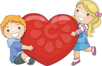 Royalty Free Clipart Image of a Boy and Girl Holding a Heart