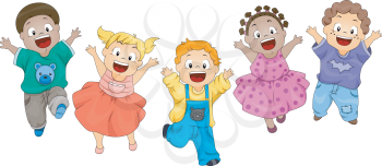 Royalty Free Clipart Image of a Group of Happy Jumping Children