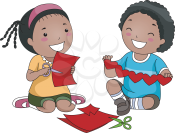 Royalty Free Clipart Image of Children Making Paper Hearts