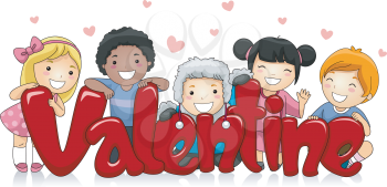 Royalty Free Clipart Image of a Children With the Word Valentine