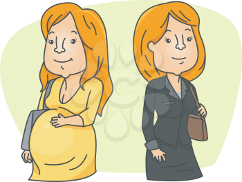 Royalty Free Clipart Image of a Career Woman and an Expectant Woman