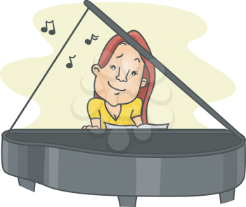 Royalty Free Clipart Image of a Woman Playing Piano