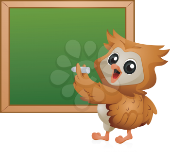 Royalty Free Clipart Image of an Owl at a Blackboard