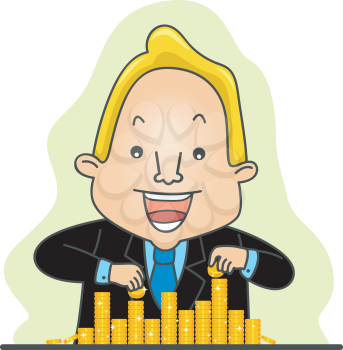 Royalty Free Clipart Image of a Man Counting Gold