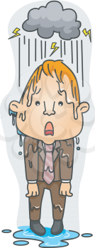 Royalty Free Clipart Image of a Man Getting Soaking Wet