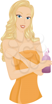 Royalty Free Clipart Image of a Woman in a Towel With Lotion