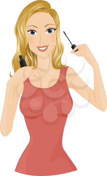 Royalty Free Clipart Image of a Woman Applying Mascara