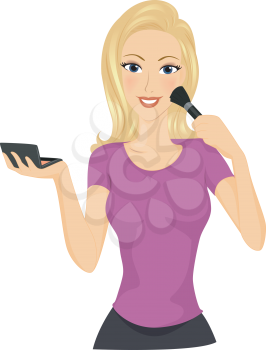 Royalty Free Clipart Image of a Woman Applying Blush to Her Cheek