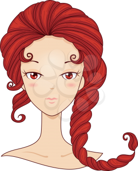 Royalty Free Clipart Image of a Girl With Red Hair Shaped Like a Scorpion's Tail