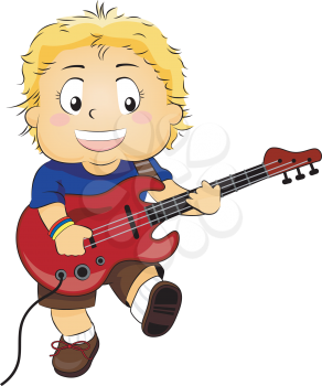 Royalty Free Clipart Image of a Child Strumming a Guitar